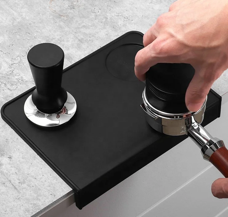 Espresso Tamping Mat - Luxury High-Grip and Food-Safe Black Silicone Corner Tamper