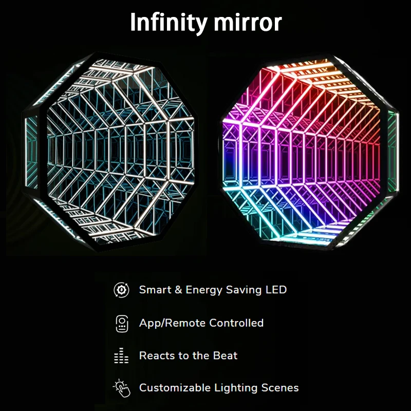 Remote control magic mirror neon layer mirror 3d led creative home aesthetic infinity mirror Sound sensor tunnel light