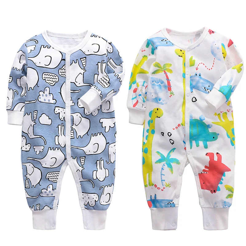 Baby Boys Girls 100% Cotton Long Sleeve Romper Pajamas Print Newborn Logo Custom Jumpsuit Customized Baby Romper