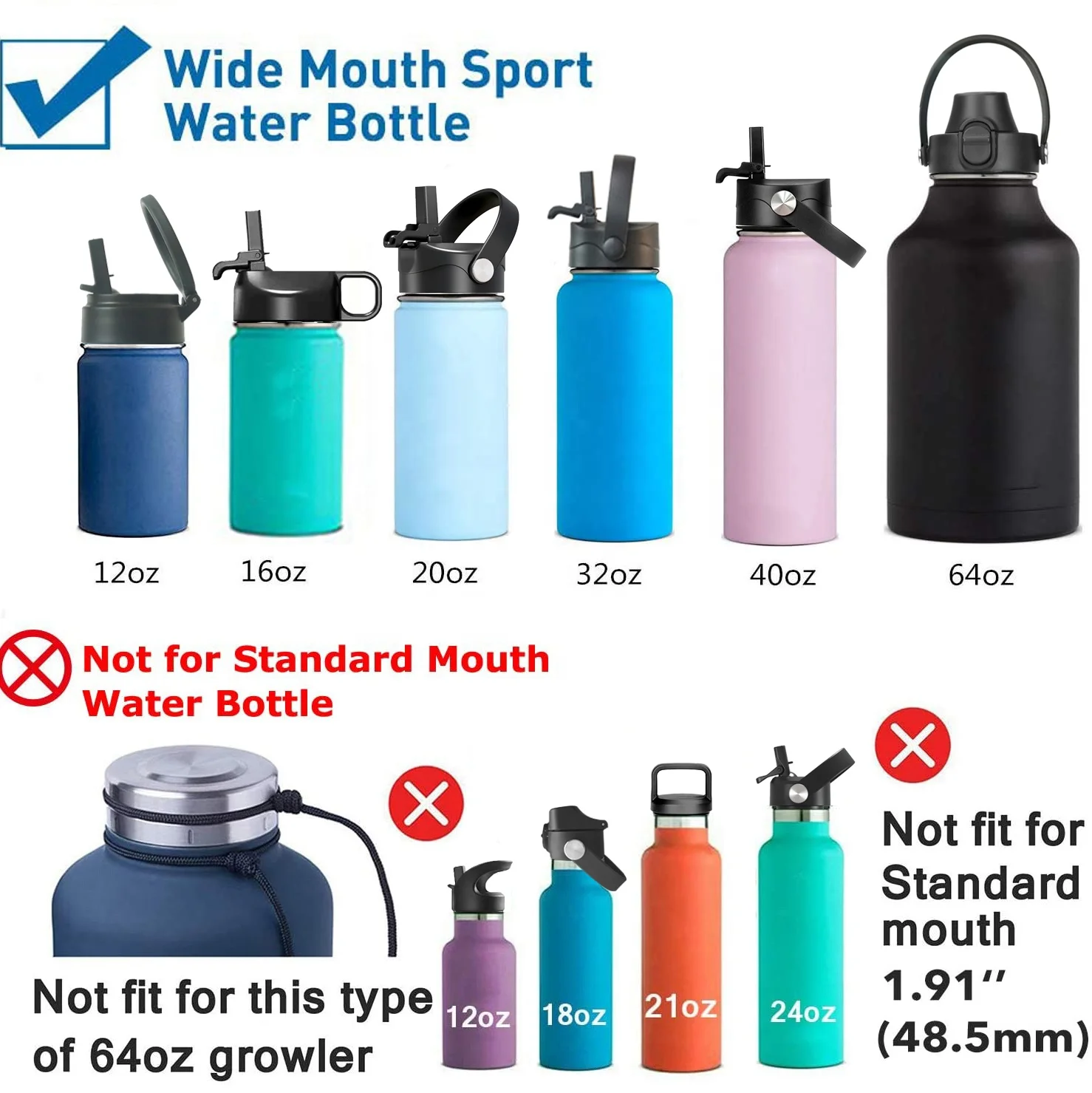 Hot selling straw lid compatible with hydroFlask wide mouth water bottle replacement lid cap with dust cover and straw
