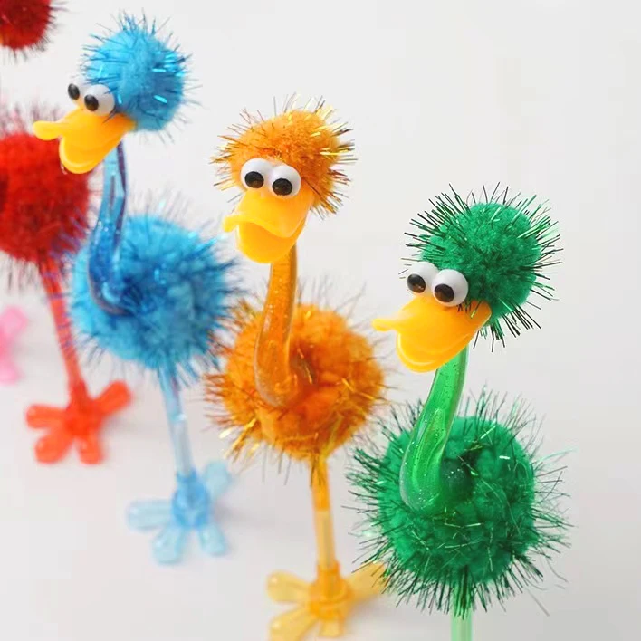 Wholesale Kawaii Creative Cartoon Ostrich Pen Ballpoint Pen Unique Cute lush Bird Blue Ballpoint Pen For Kids