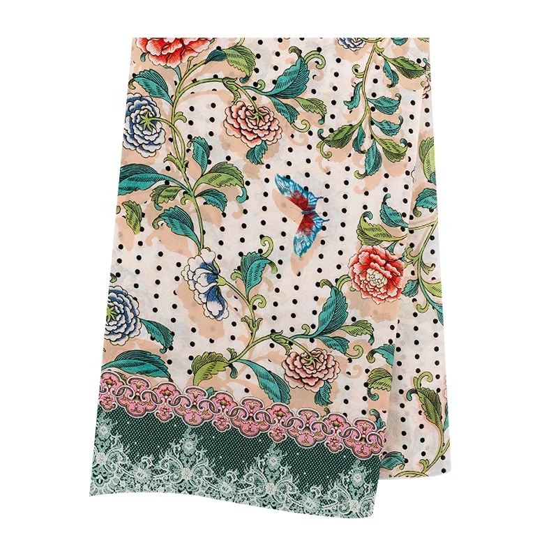 Manufacture custom soft silk fabric 12mm mulberrry silk CDC digital print cloth custom floral silk crepe de chine fabric