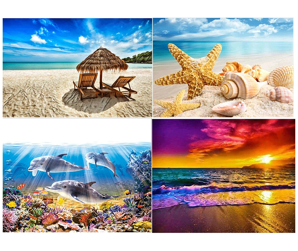 Amazon hot summer beach Seascape Full Drill DIY 5D Diamond Painting for Home Wall Decor
