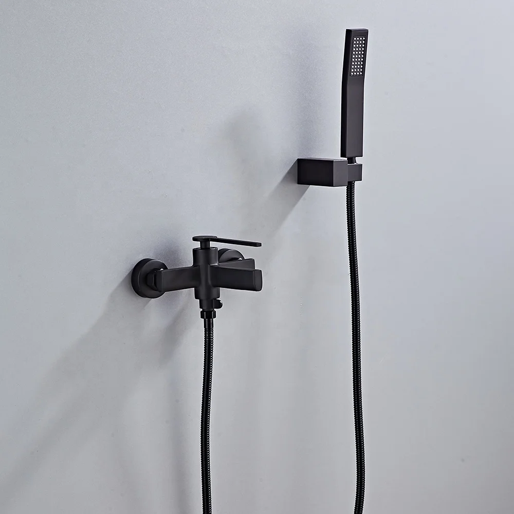 Portable Black Brass Hot And Cold Bathroom Hand Shower Head And Faucet Set Wall Mount