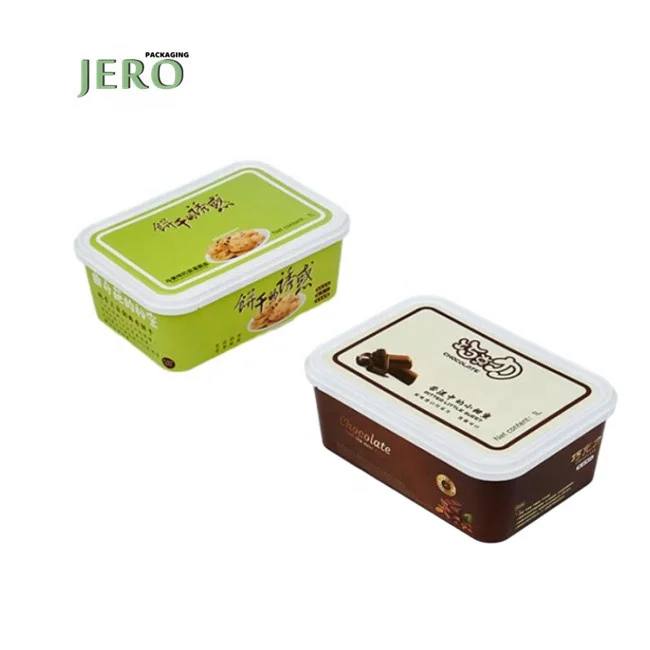 Manufacturer wholesale 1L 1000ml cookie box disposable ice cream tub plastic IML square  ice cream container  with lid