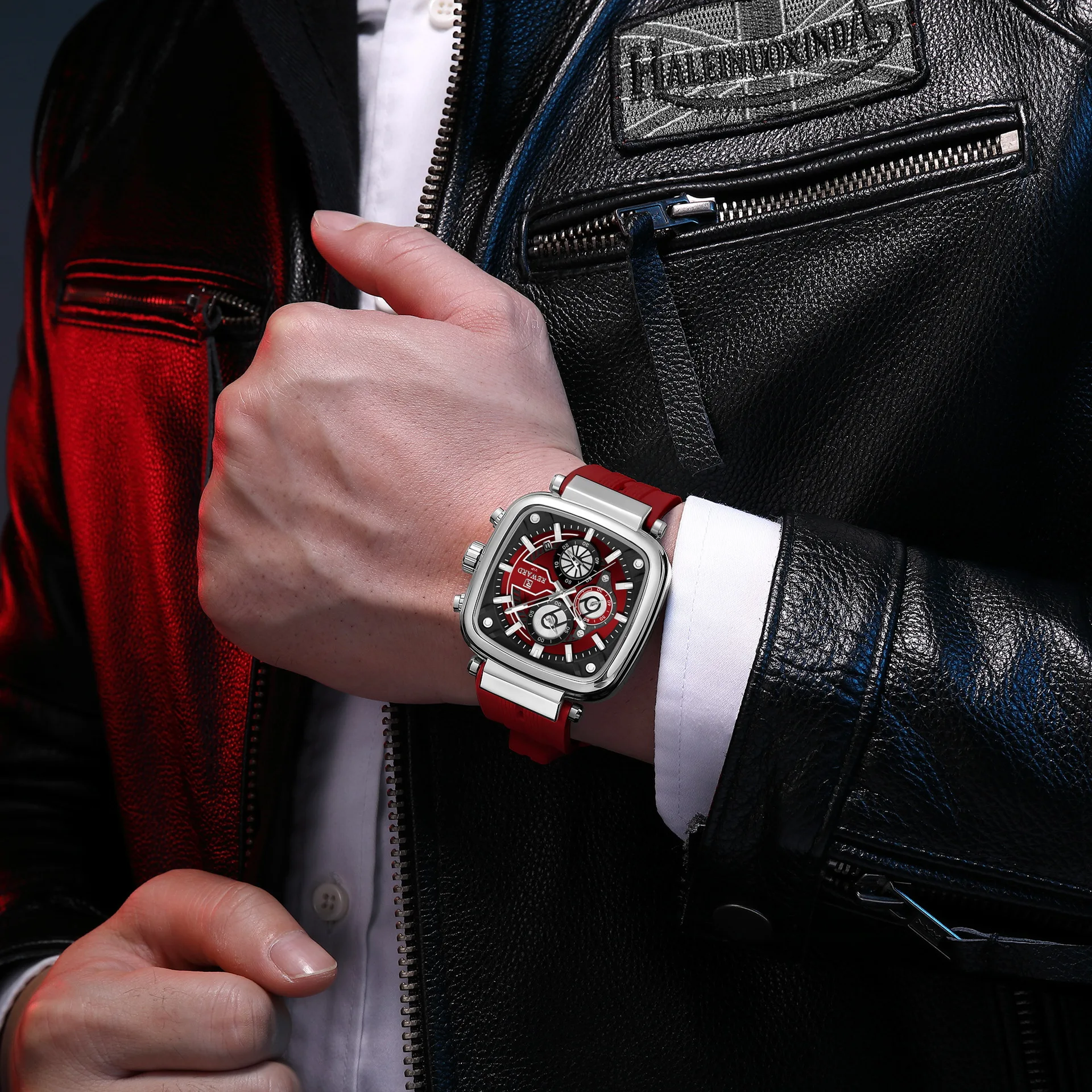 REWARD 831509 Man Soft Silicone Belt Waterproof Quartz Chronograph Fashion Square Dial Watch Men Watches Luxury Sport Male Clock