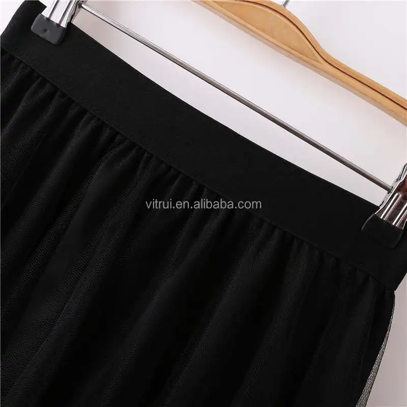 Women Black & White Sexy Lace Tulle Skirts Fashion Asymmetrical Jupe Skirts Summer Maxi Skirt