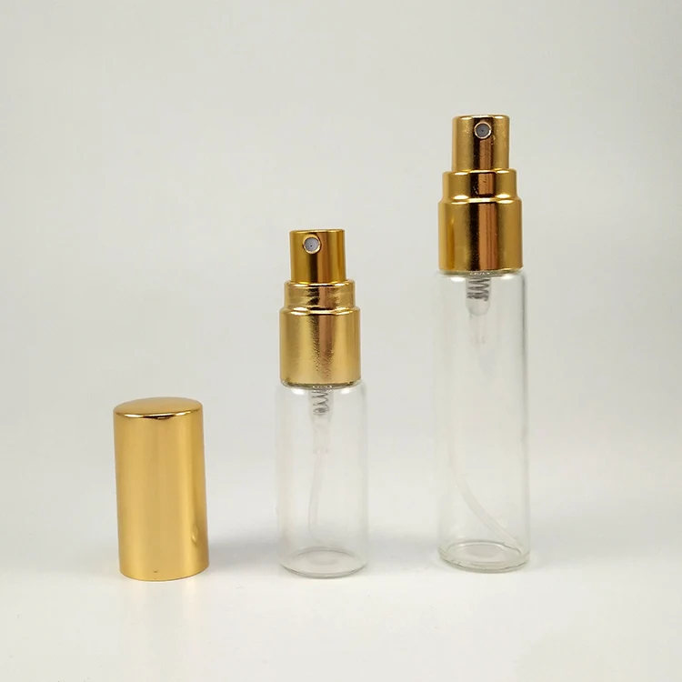 Clear Frosted 5ml 10ml Thin Glass Spray Sample Vials Mini Perfume Bottle with Atomizer Gold Silver Black Cap