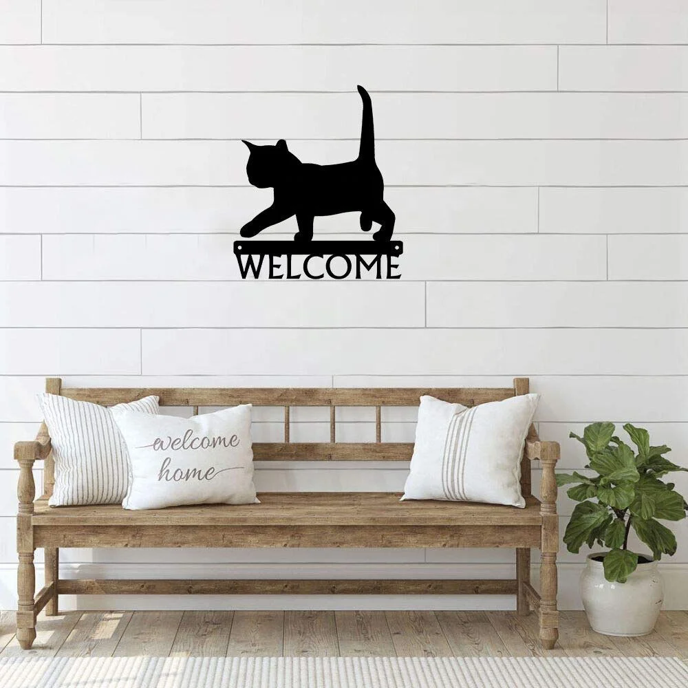 Customizable Laser Cut Black Cat Metal Wall Art Decoration Home Welcome Sign Decor