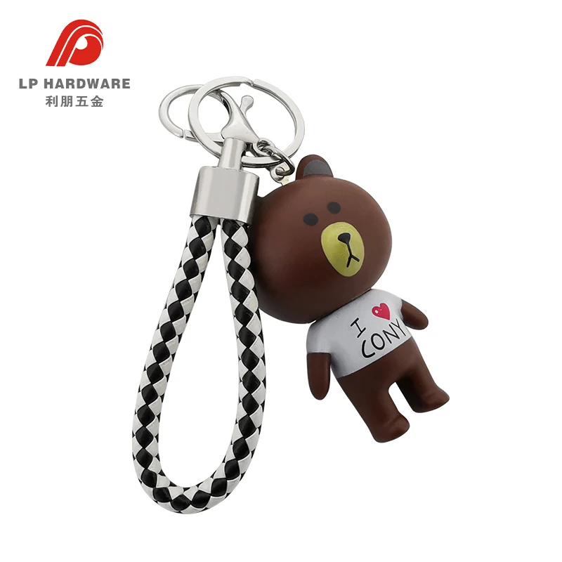 Metal Keyring Accessories Leather Car Keychain Pendants Cute Cartoon Bear Doll Pendant Keychain