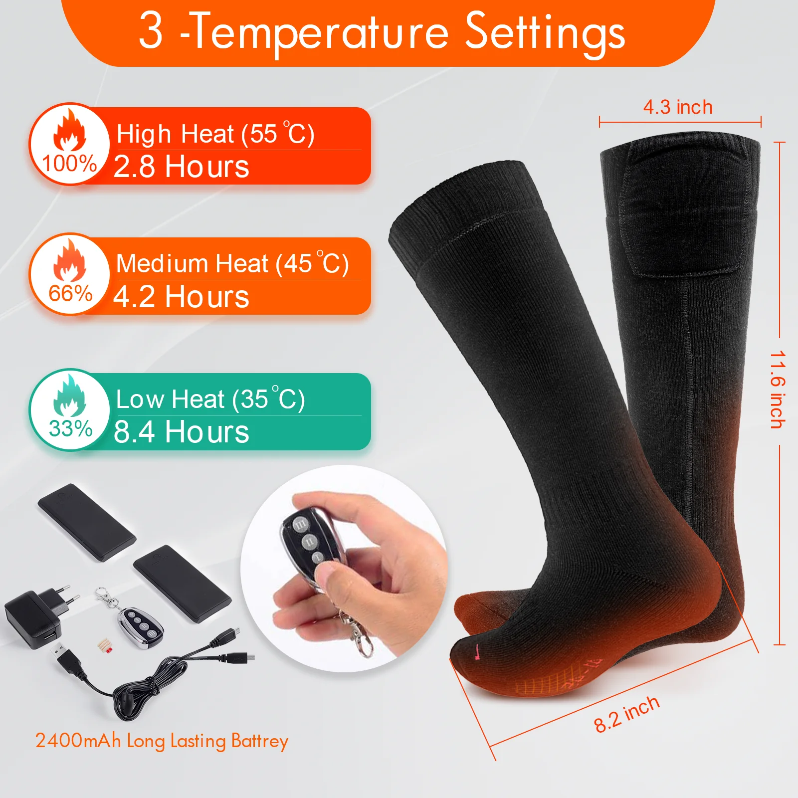 Thermal Insulated Sock Powered Heating Winter Wireless Rechargeable Heated Socks For Men