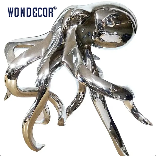 WONDECOR  Modern luxury sculpture Large Outdoor Metal Sculpture Octopus Stainless Steel Sculpture