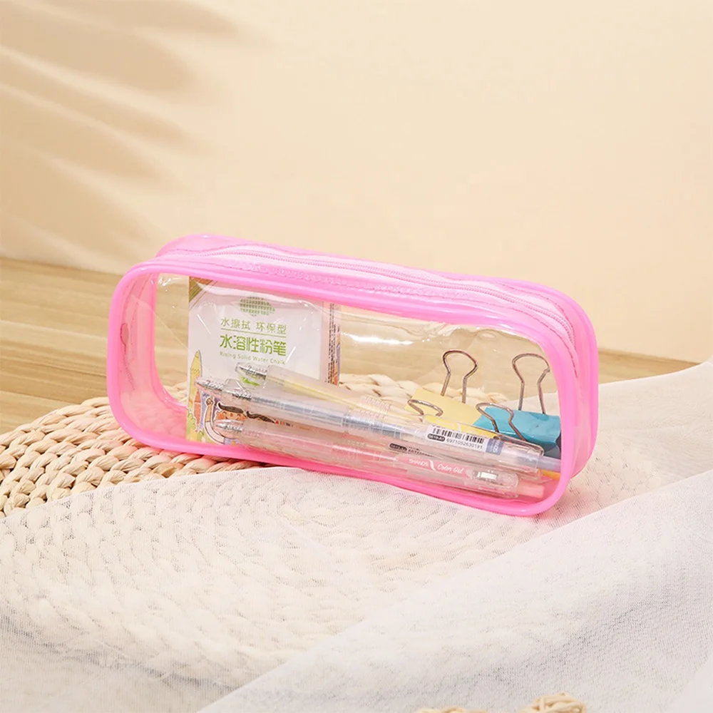 Clear PVC Big Capacity Pencil Case Transparent Pen Bag and Cosmetic Pouch with Zipper for School and Office Gift