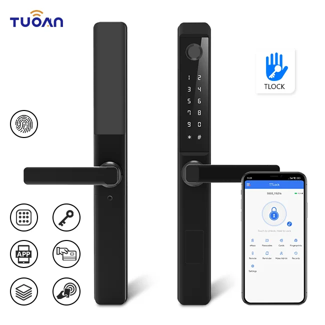 TUOAN TT-F9 2024 New Arrival Slim Smart Door Lock with Fingerprint TT lock Aluminum Alloy Electric Door Lock Smart