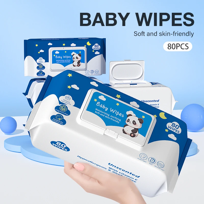 Wholesale Custom and Stock Organic Baby Wipes Soft Sensitive Skin Care Cleaning Wipes Pack of 80pcs in Bulk