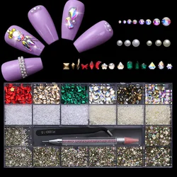 Wholesales Nail Art Sticker Rhinestone Multi Shape Colorful AB Glass Crystal Stone Decoration  Golden Flat Back Nail Art