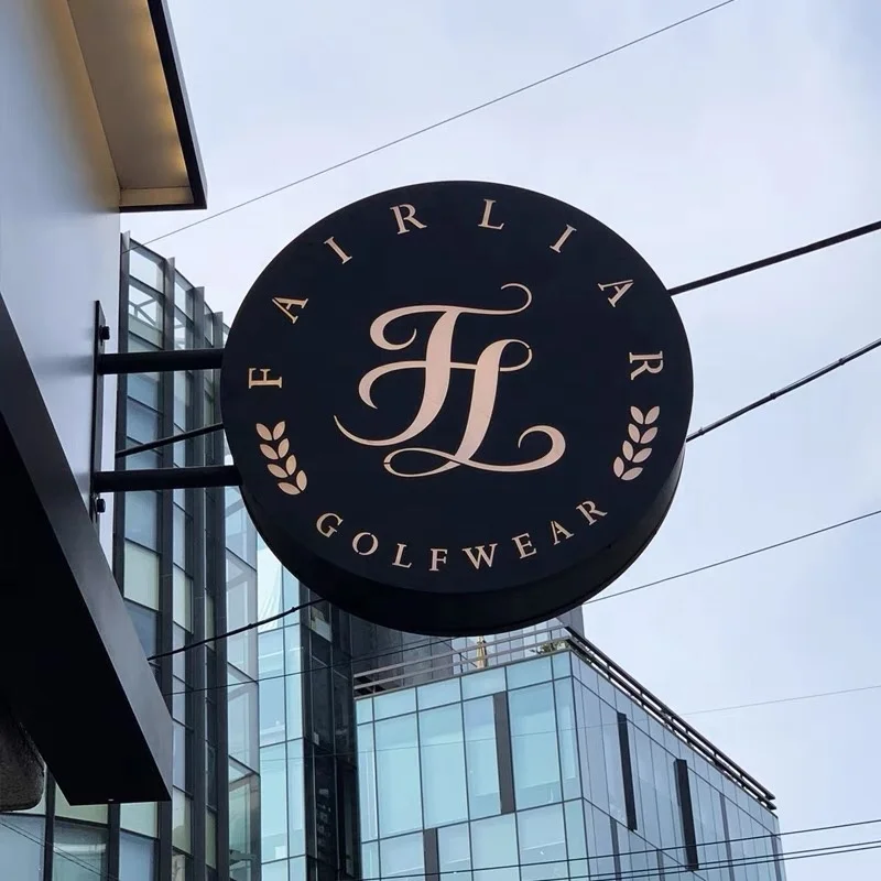 Custom Logo Storefront Blade Sign Wall Mounted Round Shop Sign Store Name Double Side Metal Sign