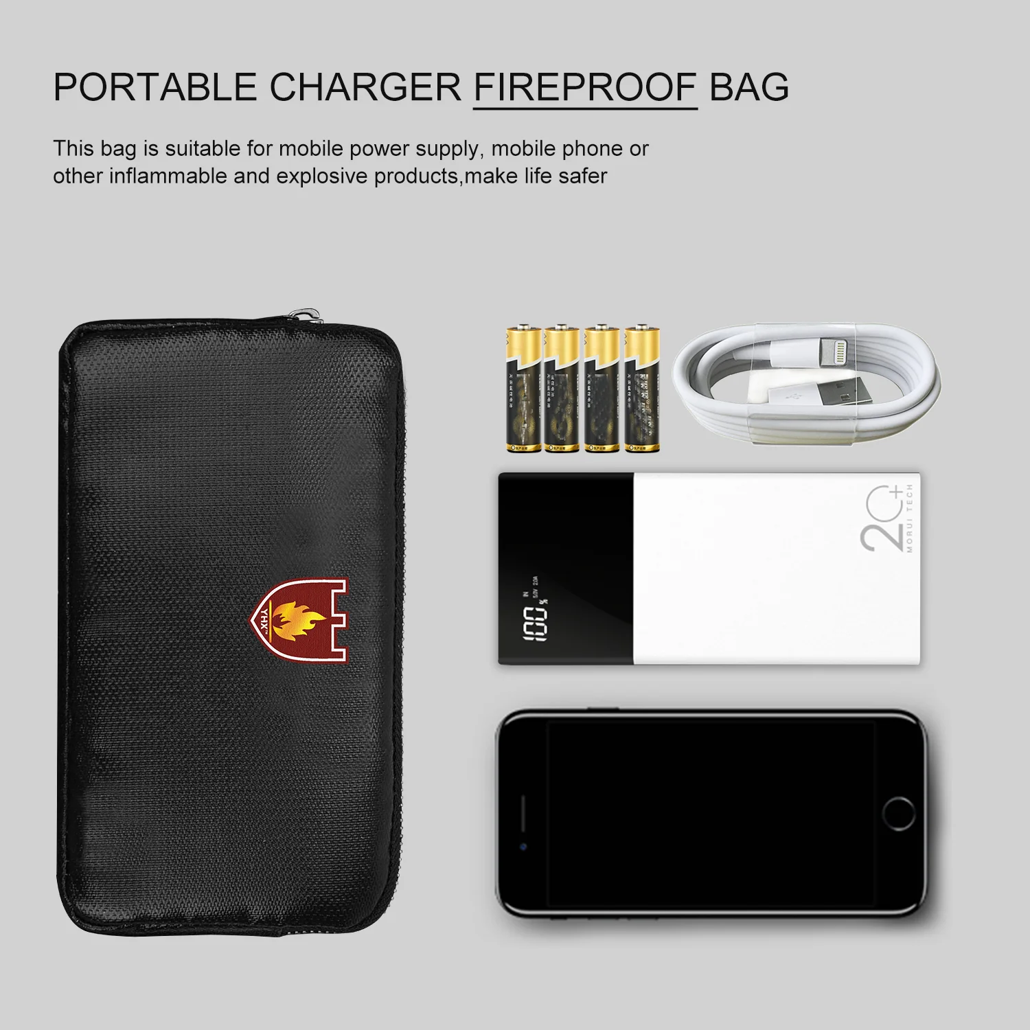 High quality waterproof and fireproof safety storage bag fireproof battery money bag power supply storage bag
