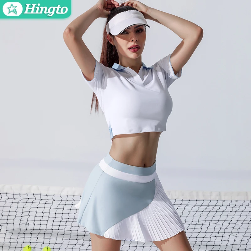 Hingto High Waisted Lightweight Pleated Sports Women Tennis Golf Skirts with Shorts Pockets