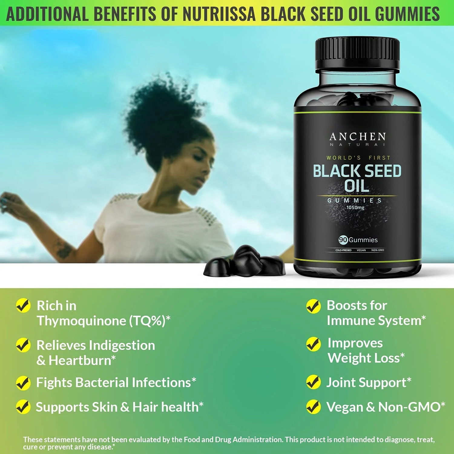 Organic Black Cumin Seed Oil Gummies Nigella Sativa Supplement with Omega 3 6 9 Fatty Acids Support for  Weight Management