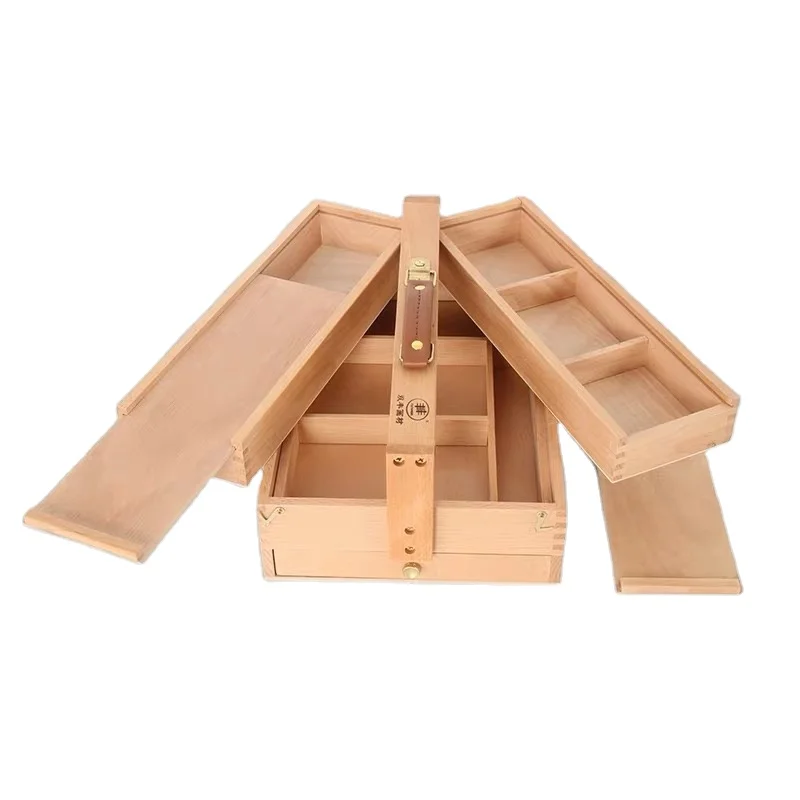 Art supplier 7 Elements Beechwood Multi-Function Artist Tool Box for painting