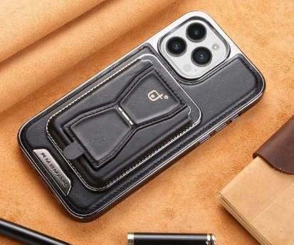 High quality men women use plating pu leather phone case card bag magnetic mobile phone id card holder for credit card