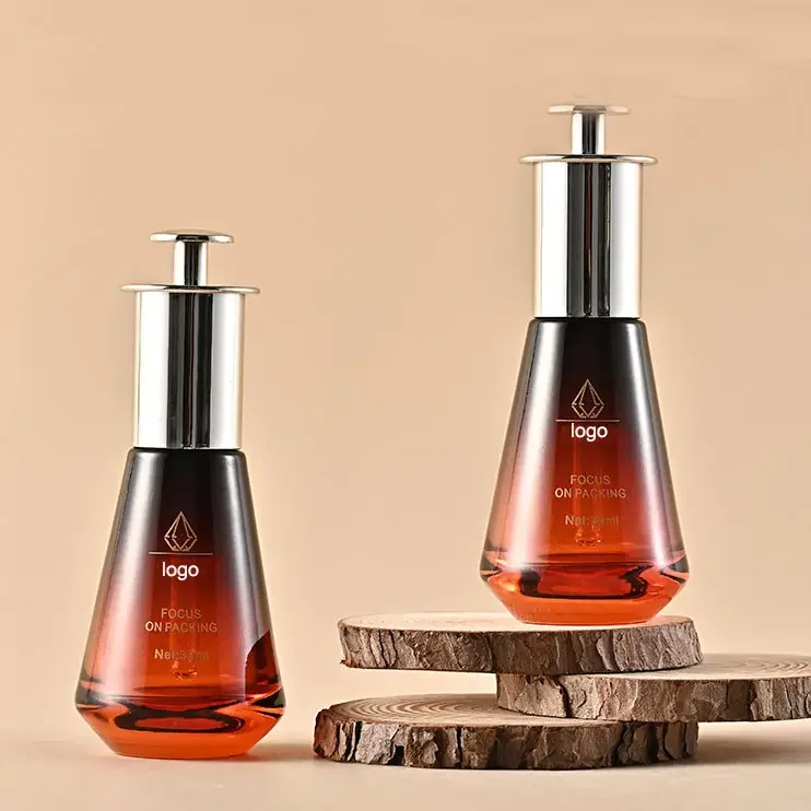 eye serum cosmetic packaging glass bottle with dropper luxury cone shape custom color essential perfume oil  dropper bottle