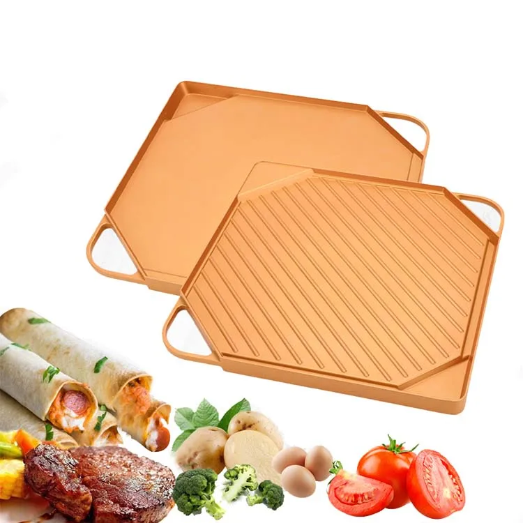 Copper Color Ceramic Non Stick BBQ Square Grill Fry Pan Griddle Frying Pan