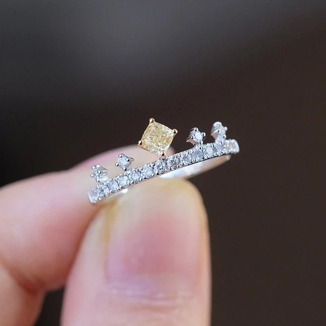 Yellow Diamond Ring Crown Ring Diamonds And White Gold Royal Style