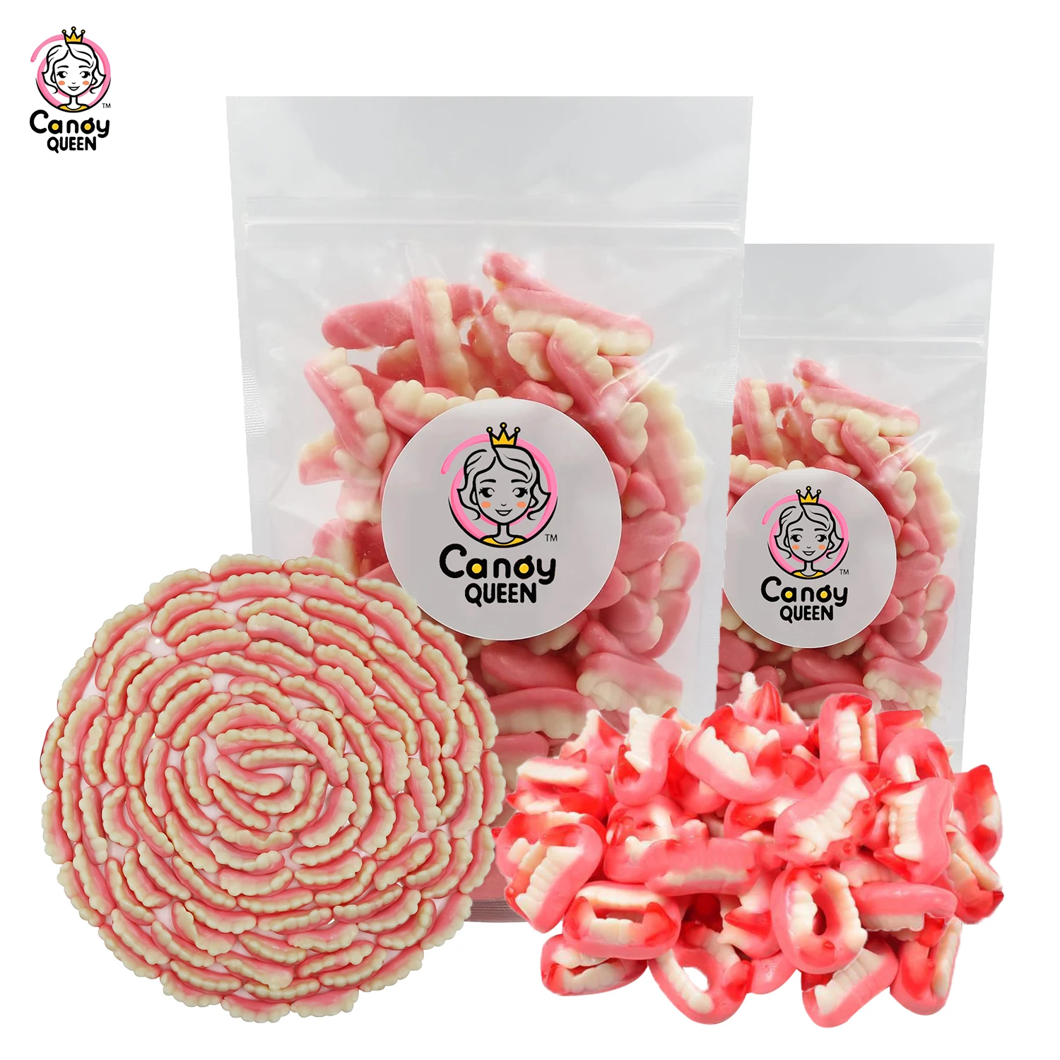 (Free sample)Halloween pink candy Halal gelatin teeth shaped gummy soft jelly candy wholesale
