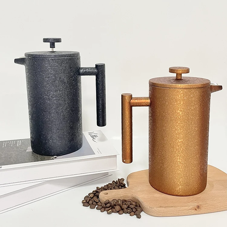 Custom Logo Black Coffee French Press Maker With Ice Flower Paint Outside