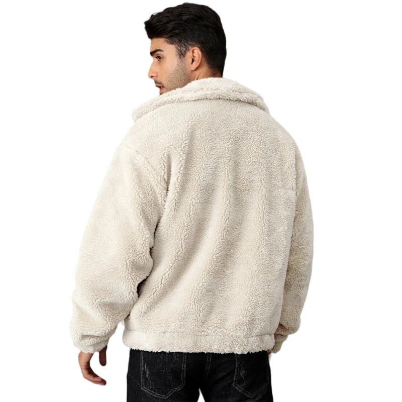 Hot Sale Classic Warm Comfortable Lamb Fleece Jacket for Men Custom Logo Embroidery Windbreaker Sherpa Jacket