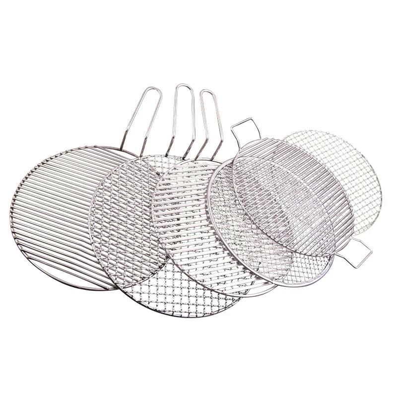 Reusable Outdoor Barbecue Rack Round Square 304 Stainless Steel Korean Commercial Barbecue Bbq Net With Handle
