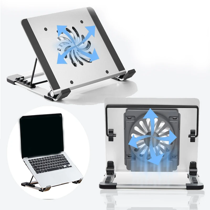Aluminum Height Adjustable Laptop Cooler with Fan Notebook Stand Holder Riser Laptop Cooling Pad