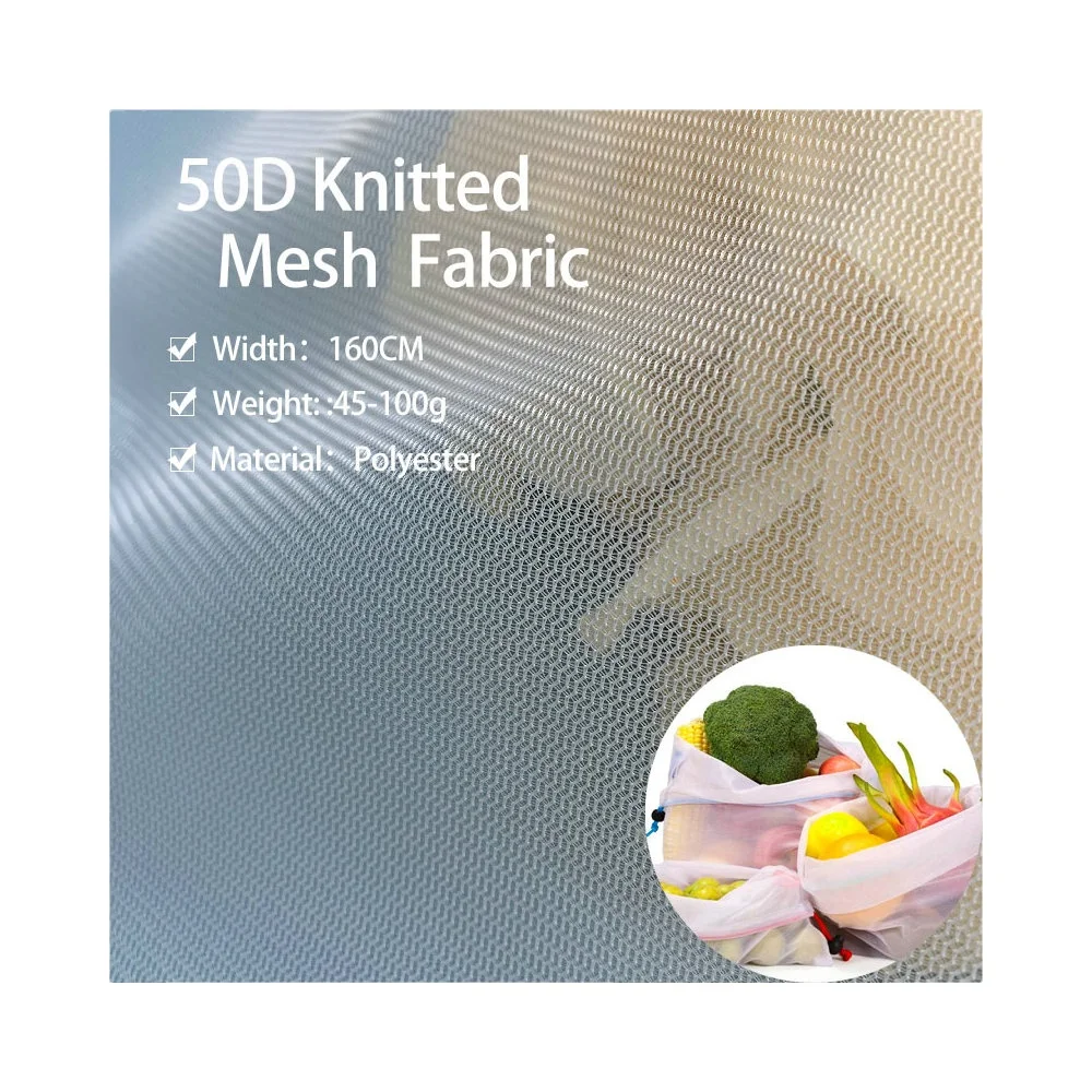 100% Recycled Polyester  RPET For Vegetable Fruit Bags White 50D Knitted Mesh Fabric polyester three lines flat cloth