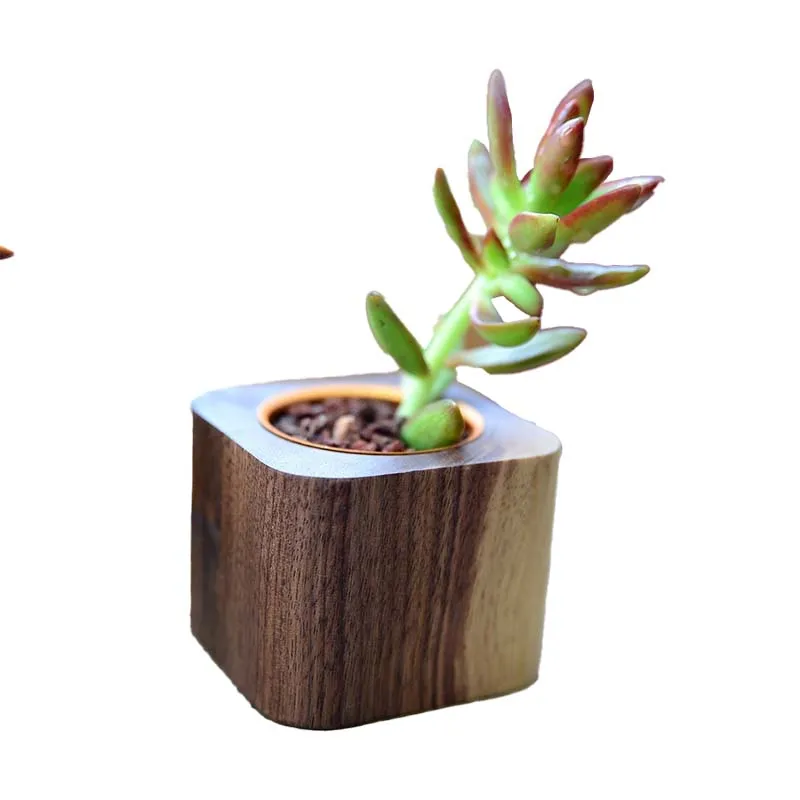 Custom logo size  handmade Creative Home Decoration wooden small flowerpot pure hand crafts