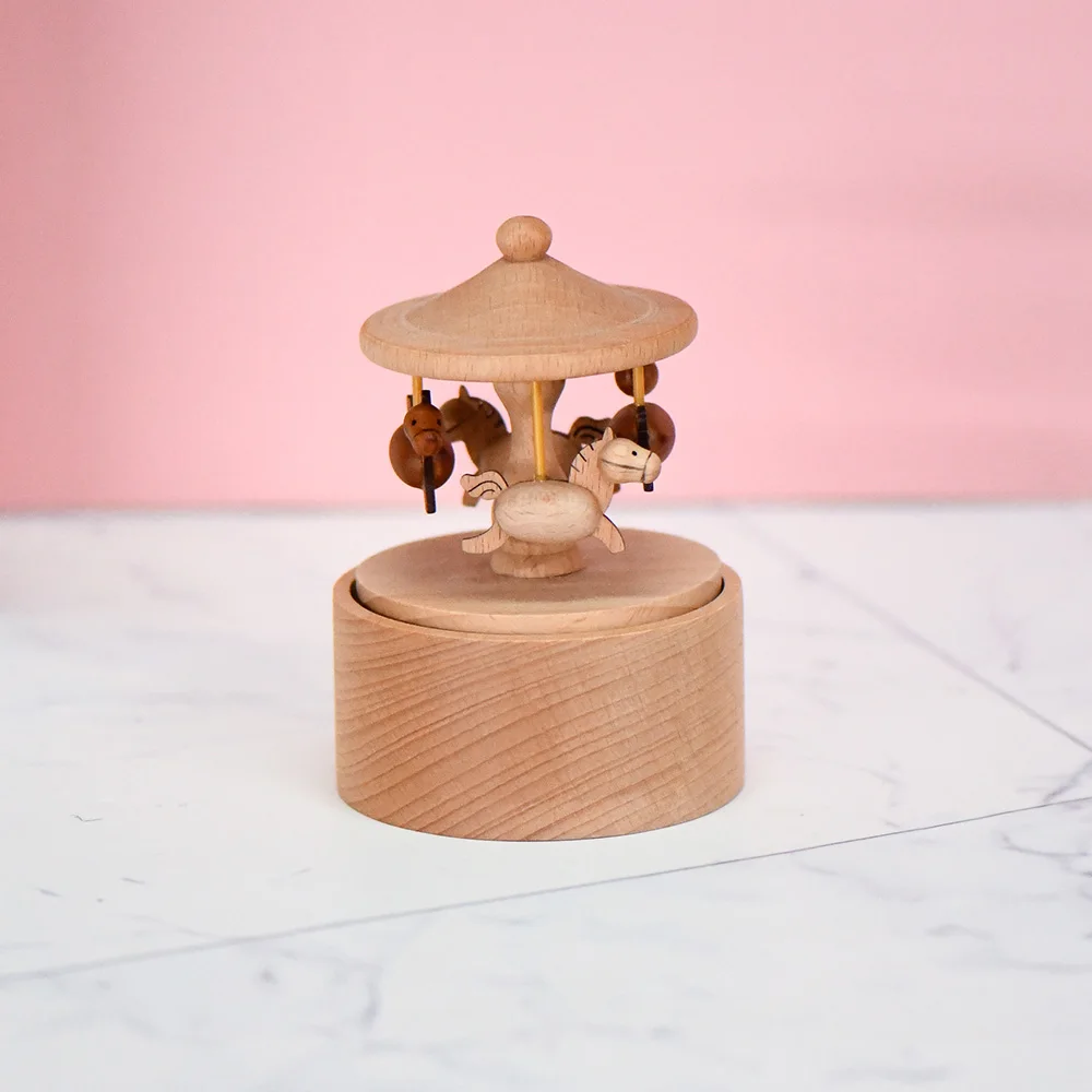 Customization Service Mini Size Carousel Horse Rotating Wooden Toy Music Box  for Gifts