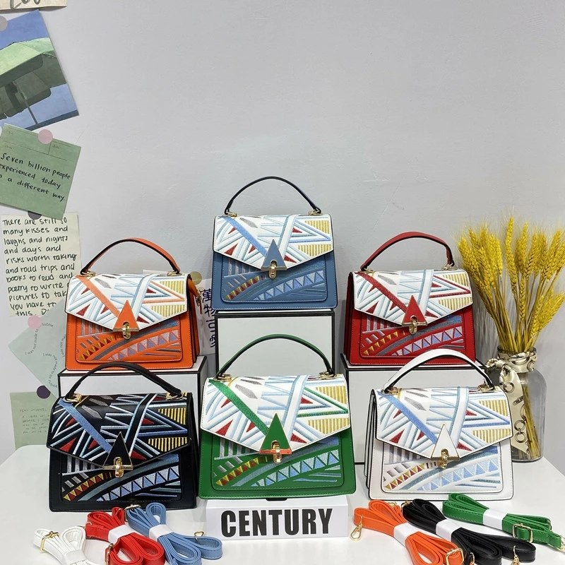 Women designer messenger aztec purses embroidery shoulder square girls crossbody bag