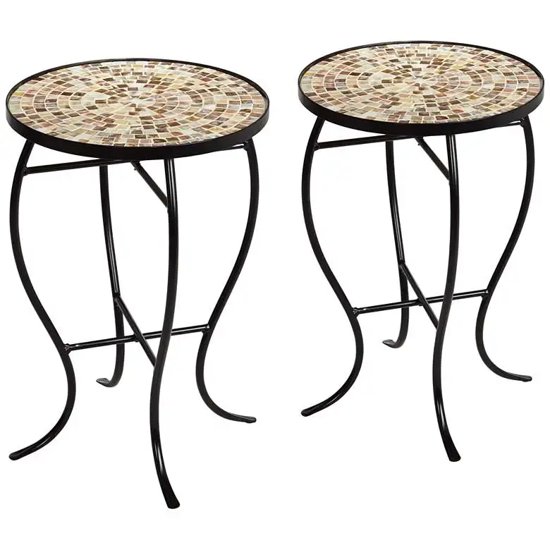 Mother of Peal Mosaic Black Iron Outdoor Accent Table Side Table