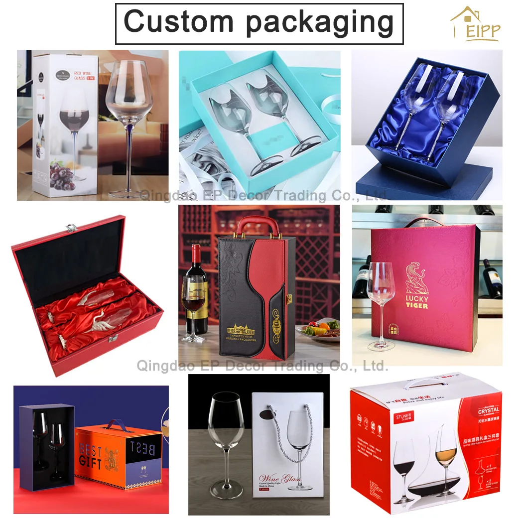 Customizable Hand Blown Clear Crystal Red White Clear Wine Glasses Champagne Long Stem Wine Glasses for Wedding Party