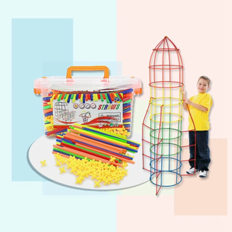 Children 4D Straw Building Blocks Stitching Inserted Construction Assembling Toys DIY Toys For Christmas Gifts
