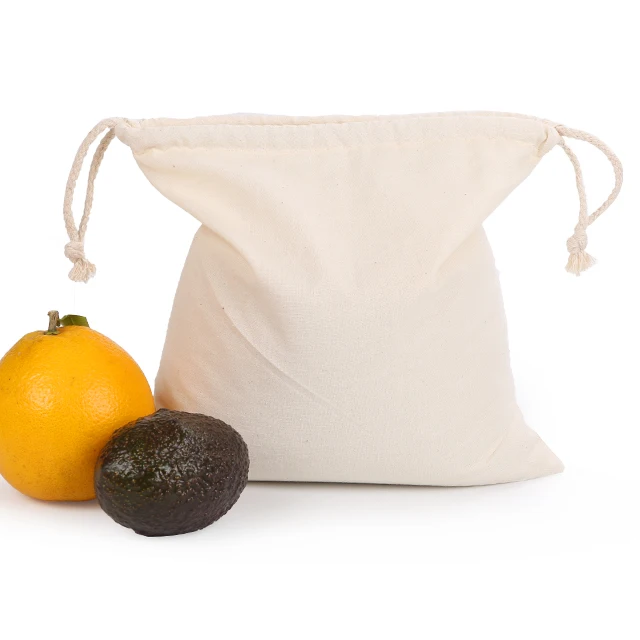 Reusable Eco Friendly Blank Small Organic Cotton Drawstring Bag with Logo