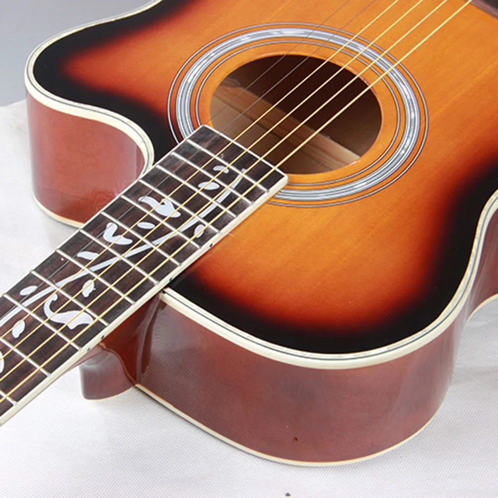 Wholesale Colored 41 Inch Full Size left handed acoustic electric guitar with spruce Basswood Plywood high-gloss and pickup