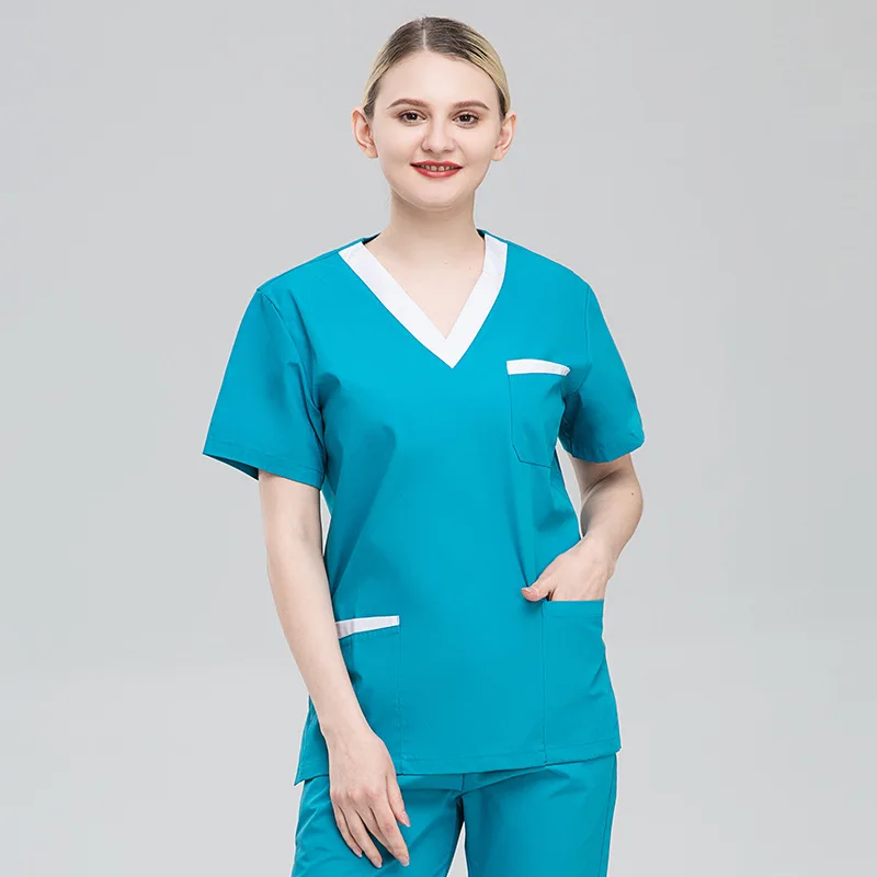 Jinteng Unisex Nurse Uniform Set Polyester Cotton Woven Beauty Salon Surgical Gown Dental Operating Room ICU Brushing Suit