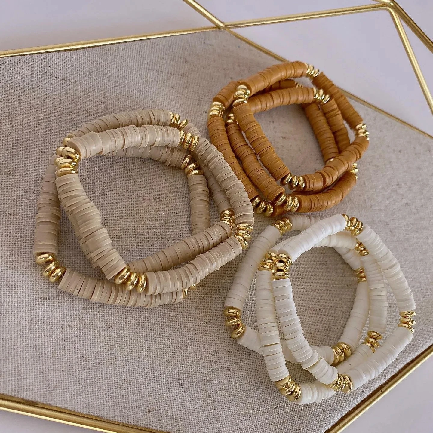 Handmade Soft Clay Bead Bracelet Boho Heishi Polymer Clay Bracelet for Woman