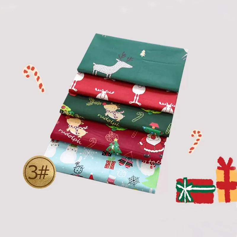 100% Cotton Christmas Poplin Printed Fabric 5 Pieces Size: 25CM*25CM