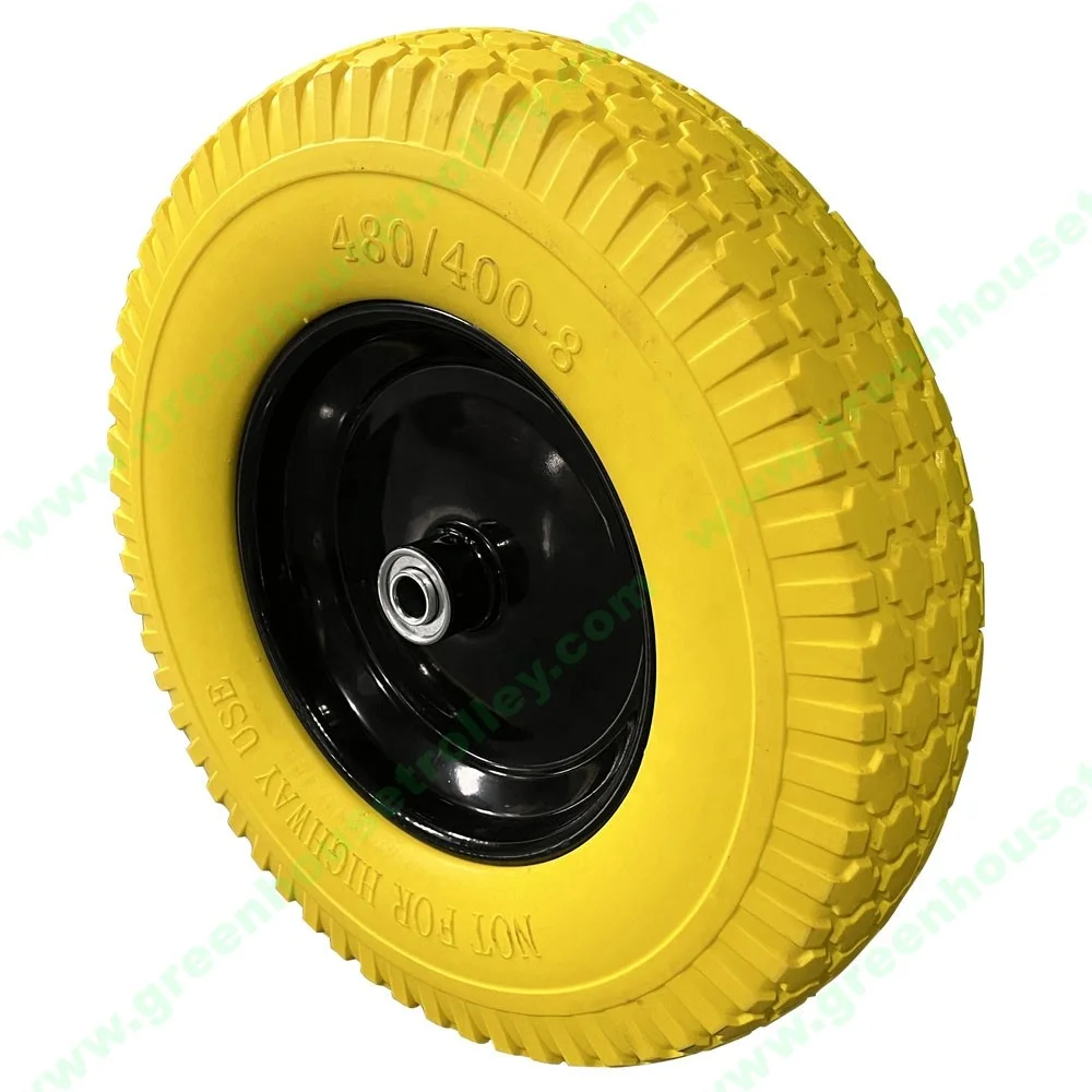 4.00-8 PU Foam Wheelbarrow Wheel 16 inch Flat Free Tire Wheels for Wheel barrow and Garden Wagon Carts