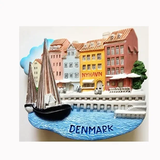 Customised DIY 3D Wholesale Custom Demark Tourism Refrigerator Beach Resin World City Fridge Magnet for Souvenir