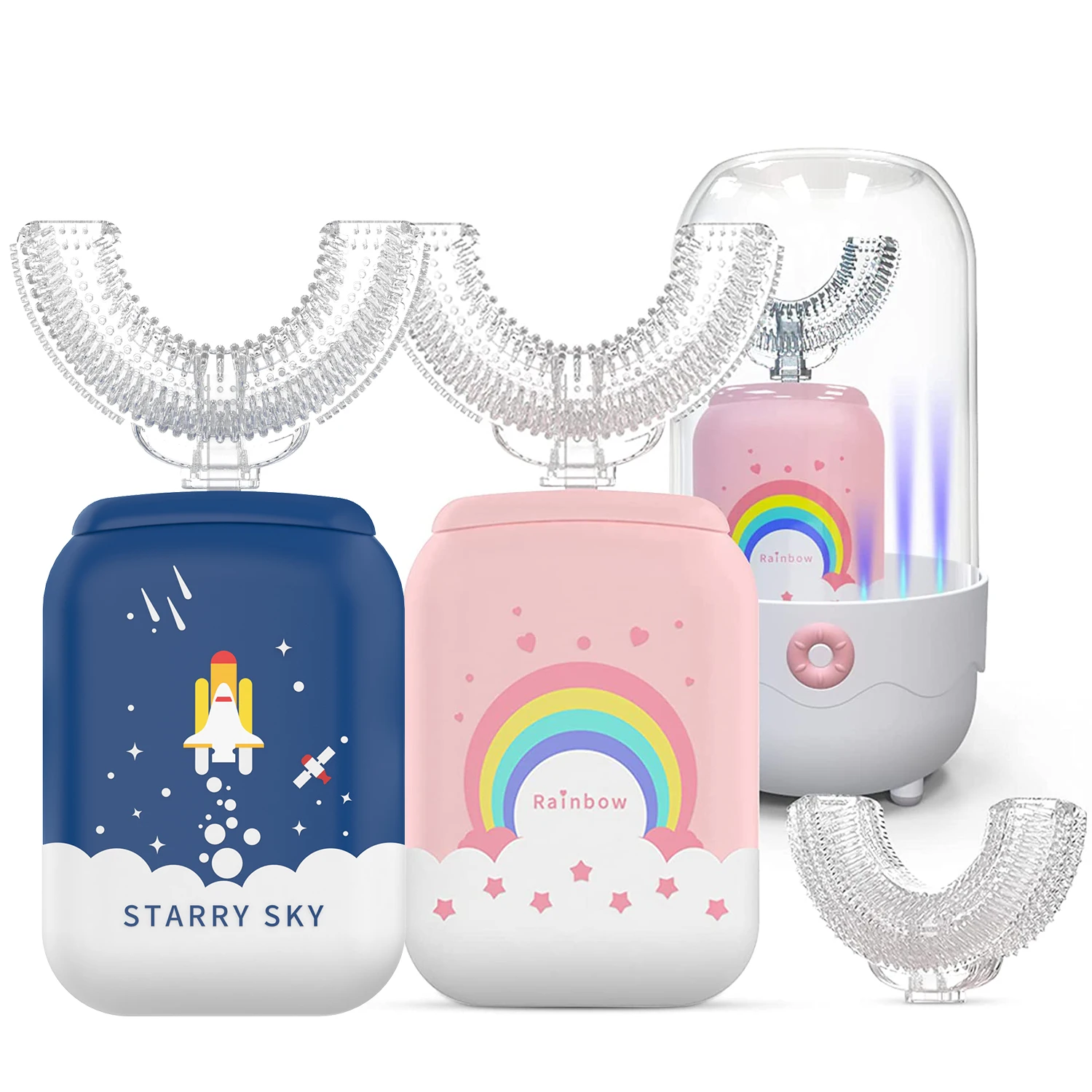 OEM Premium Rechargeable Children U-shape rainbow star toothbrush starToothbrush Kids Automatic Sonic Electric Toothbrush