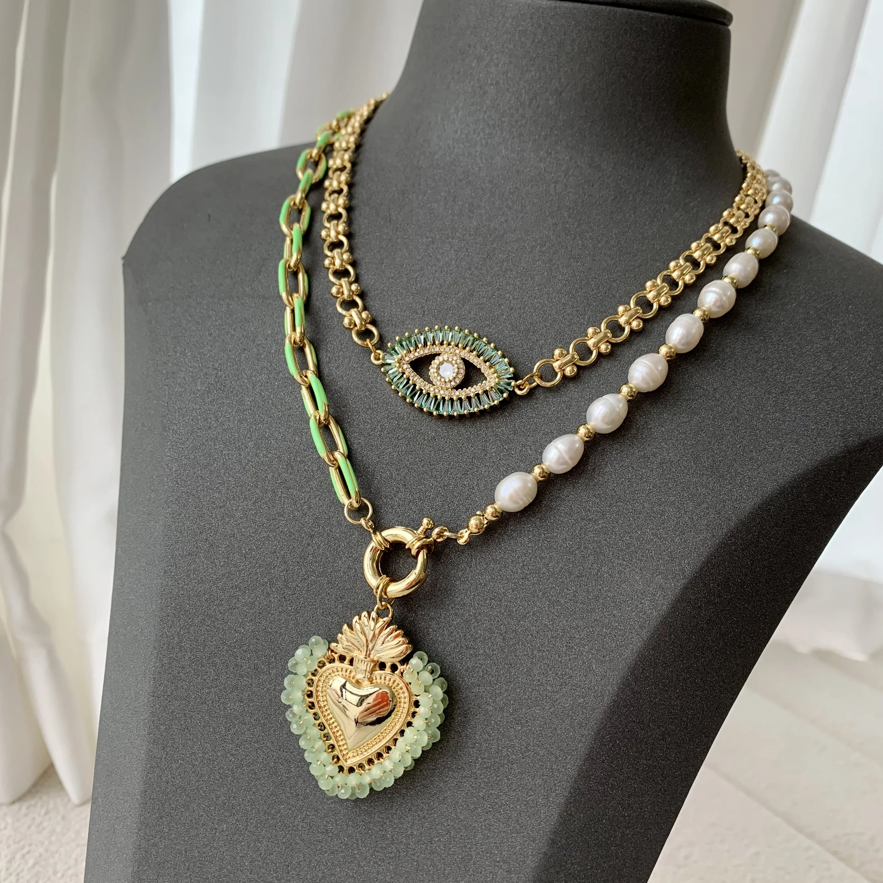 LS-C2717 Exclusive Enamel Chain Necklace Fine Jewelry   Freshwater Pearl Necklace for Women Turkey Eye   Necklace